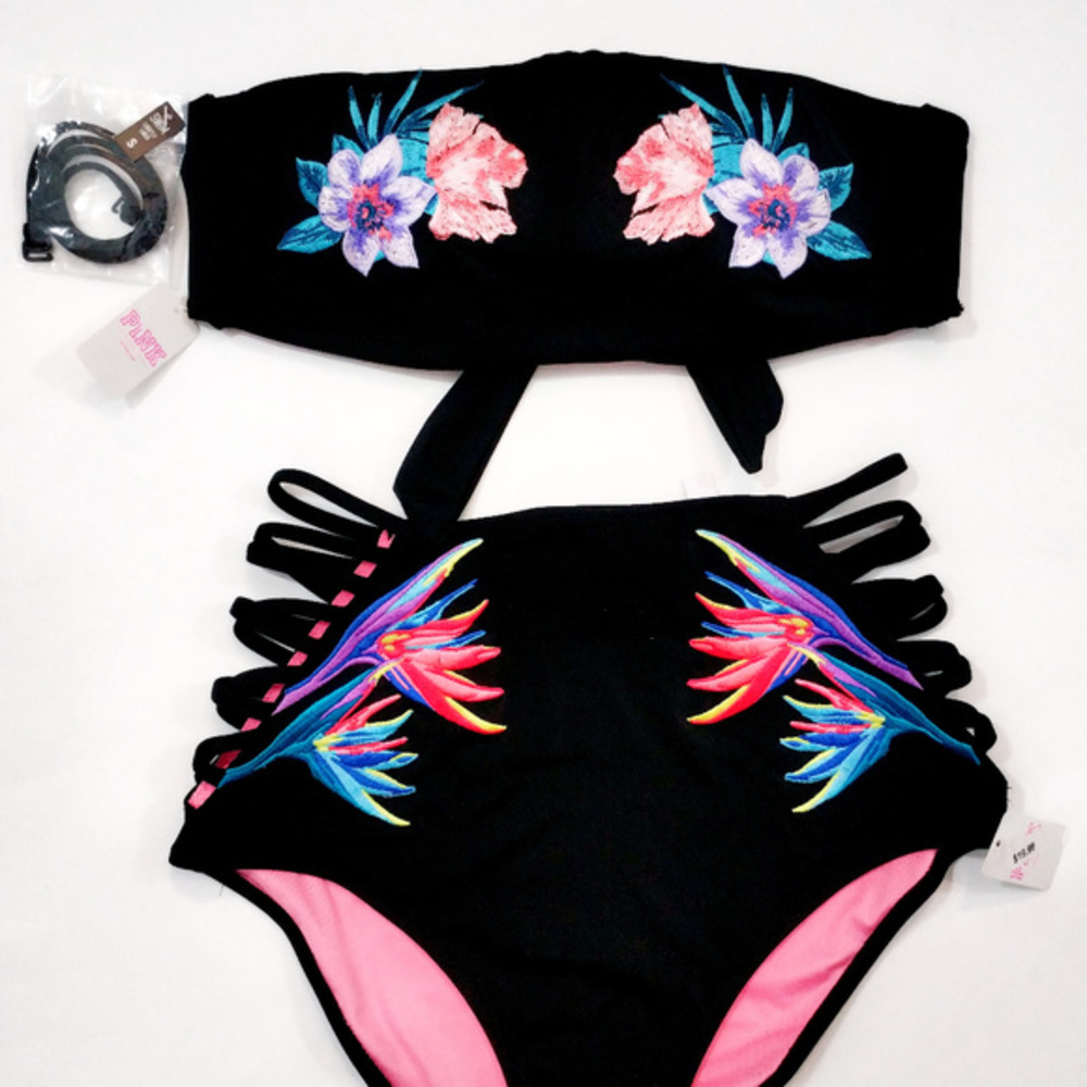 VICTORIA'S SECRET Embroidered Bandeau Swim top S M